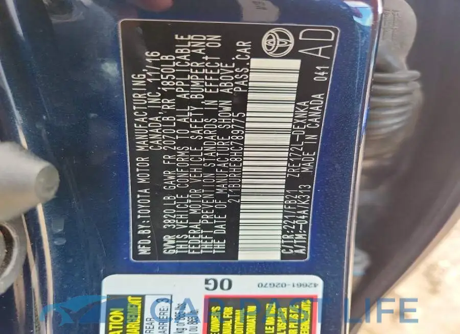 2T1BURHE8HC789775# 12