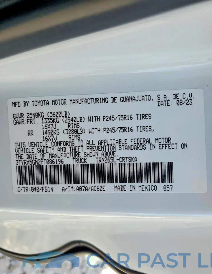 3TYRX5GN2PT086196# 13
