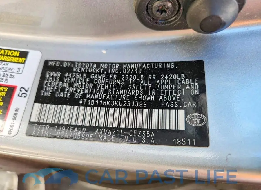4T1B11HK3KU231399# 12