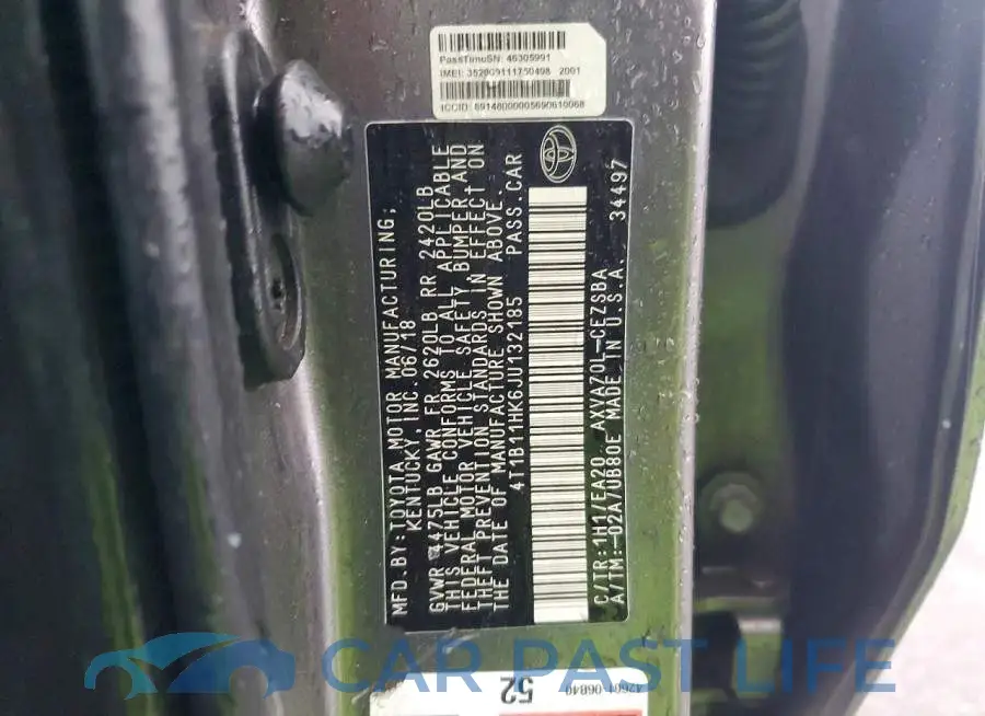 4T1B11HK6JU132185# 12
