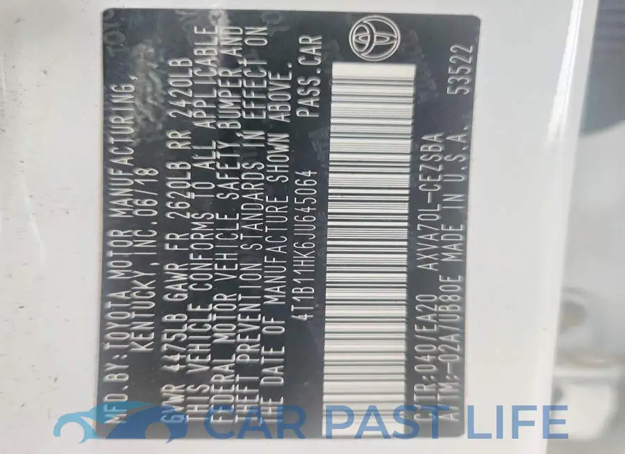 4T1B11HK6JU645064# 12