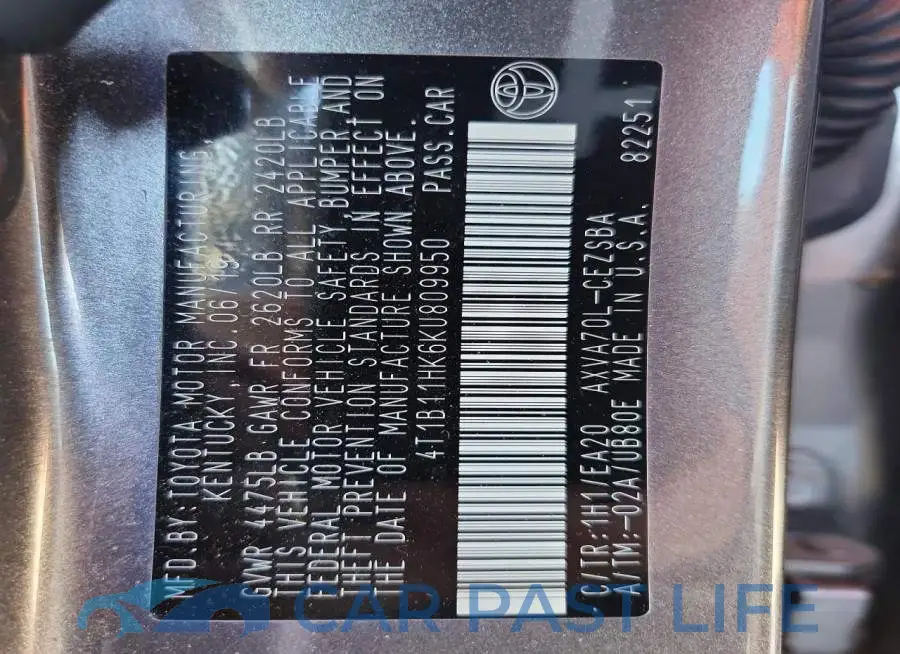 4T1B11HK6KU809950# 12