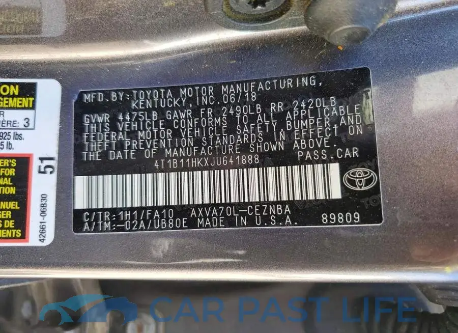 4T1B11HKXJU641888# 12