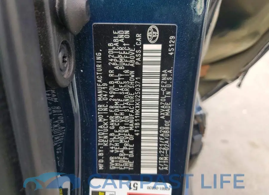 4T1B11HKXKU250371# 12