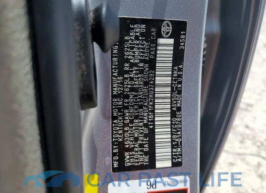 4T1BF1FK2HU374292# 12