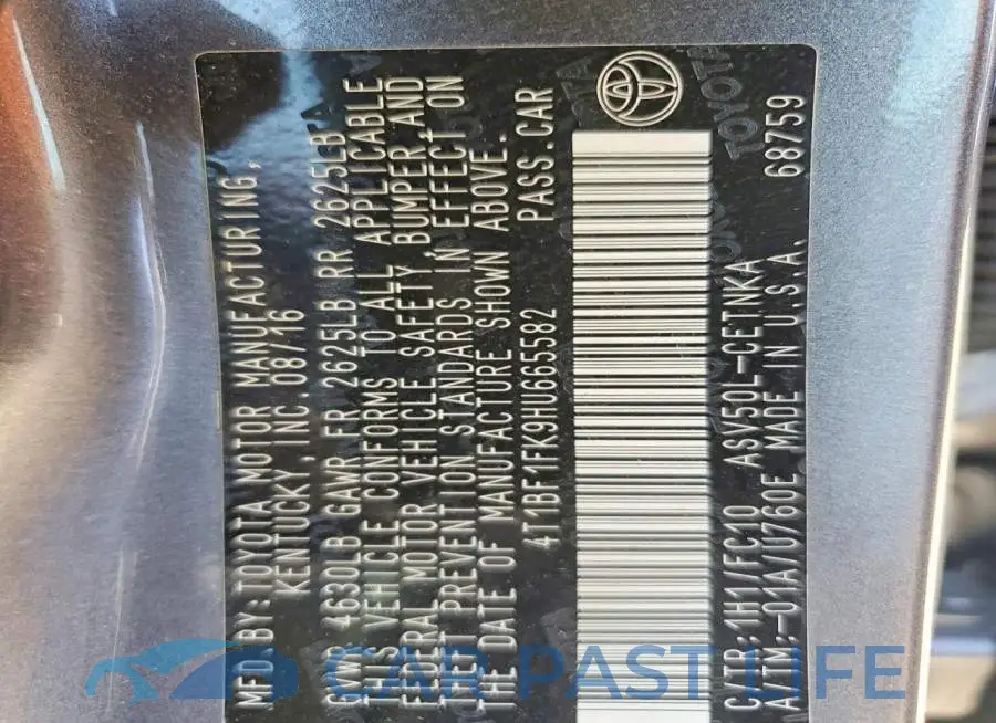 4T1BF1FK9HU665582# 12