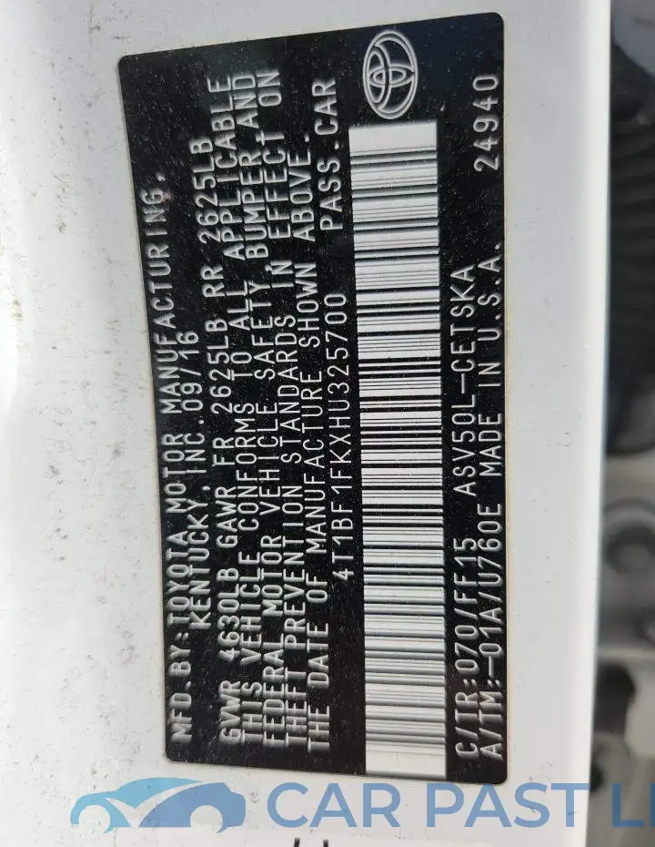 4T1BF1FKXHU325700# 13