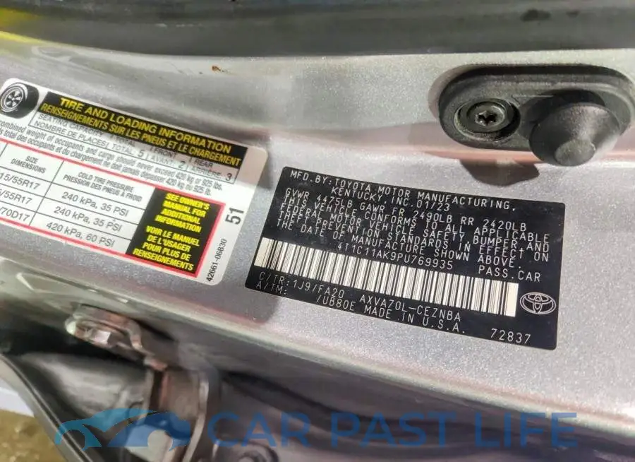 4T1C11AK9PU769935# 12