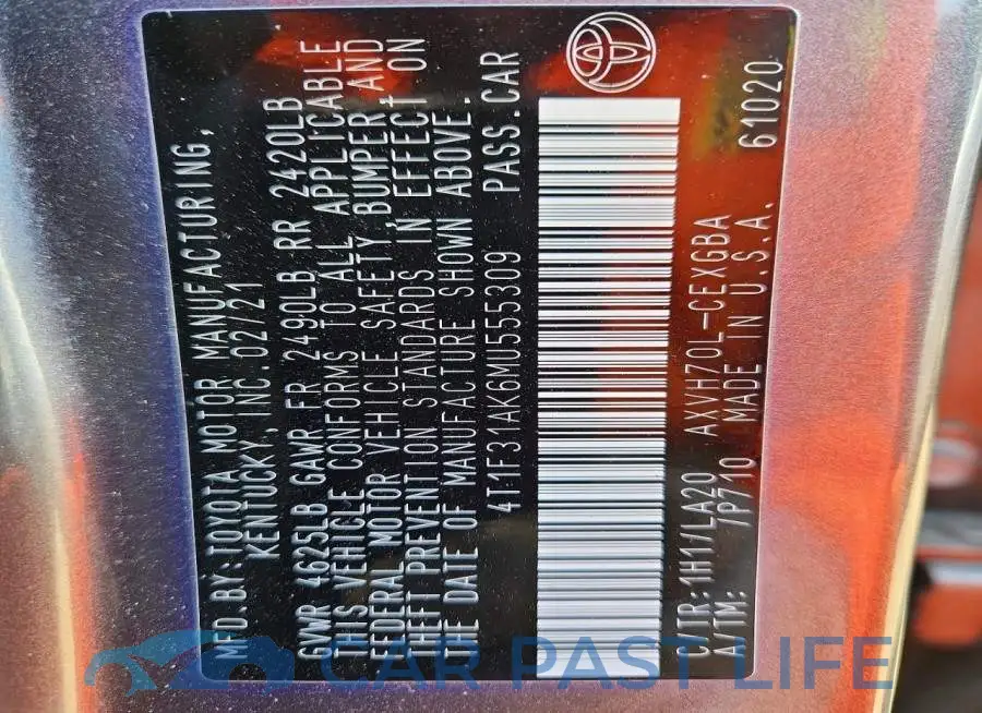 4T1F31AK6MU555309# 13