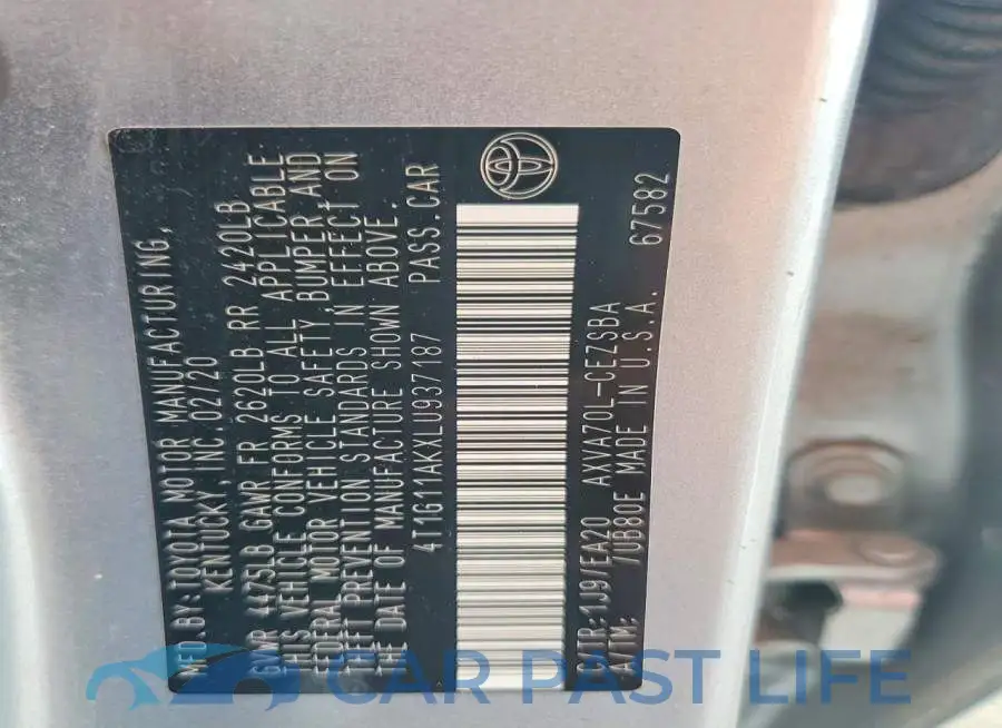 4T1G11AKXLU937187# 12