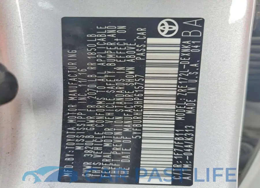 5YFBURHE3HP615757# 12