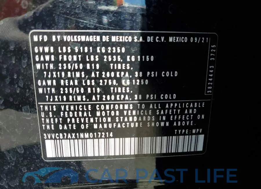 3VVCB7AX1NM017214# 13