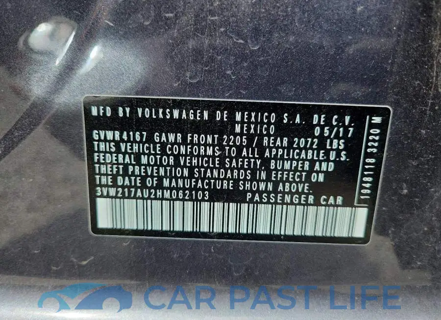 3VW217AU2HM062103# 12