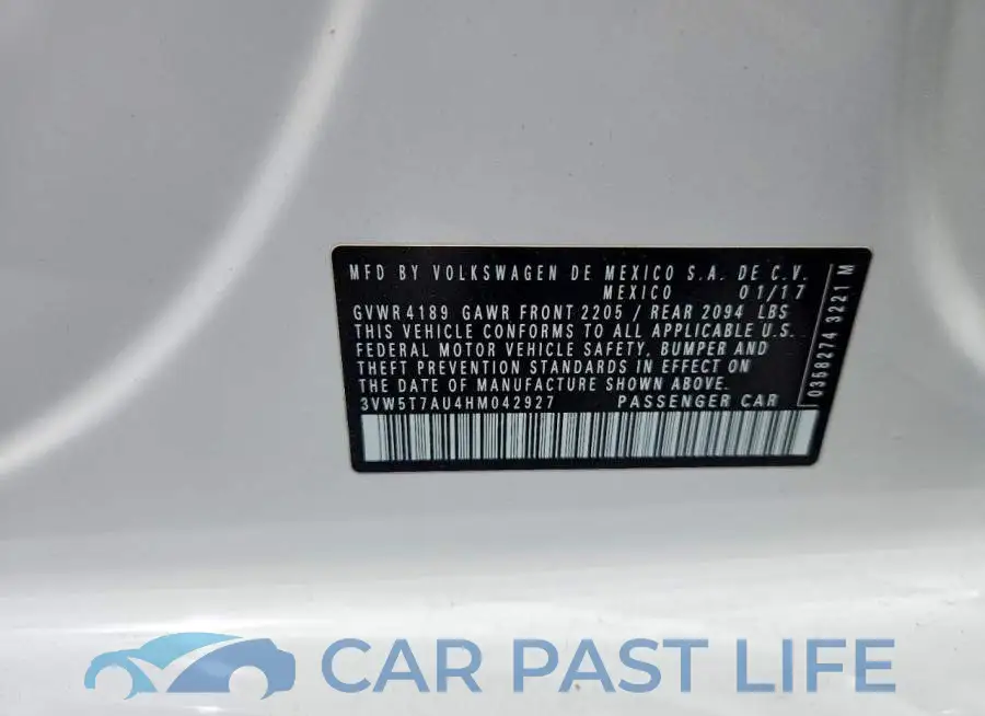 3VW5T7AU4HM042927# 12
