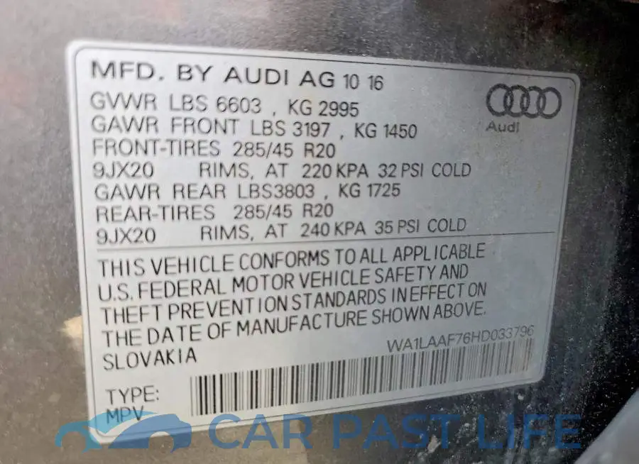 WA1LAAF76HD033796# 13