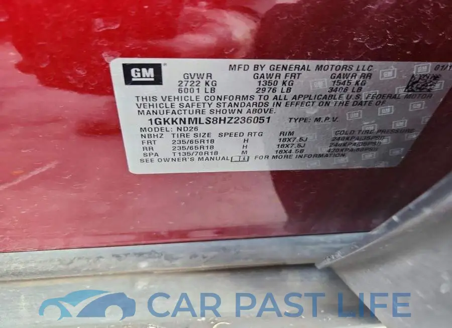 1GKKNMLS8HZ236051# 13