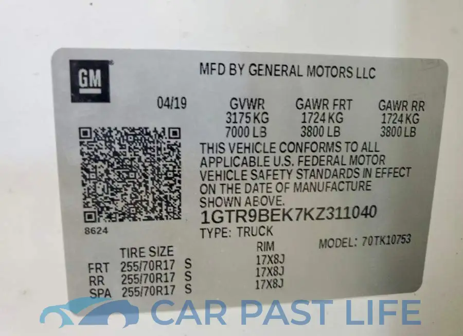 1GTR9BEK7KZ311040# 13