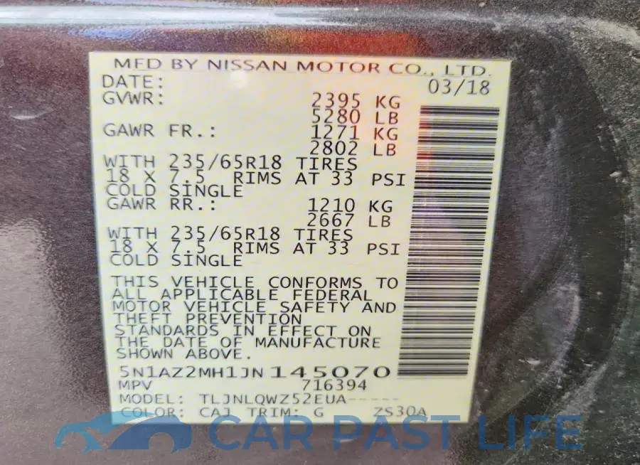5N1AZ2MH1JN145070# 14