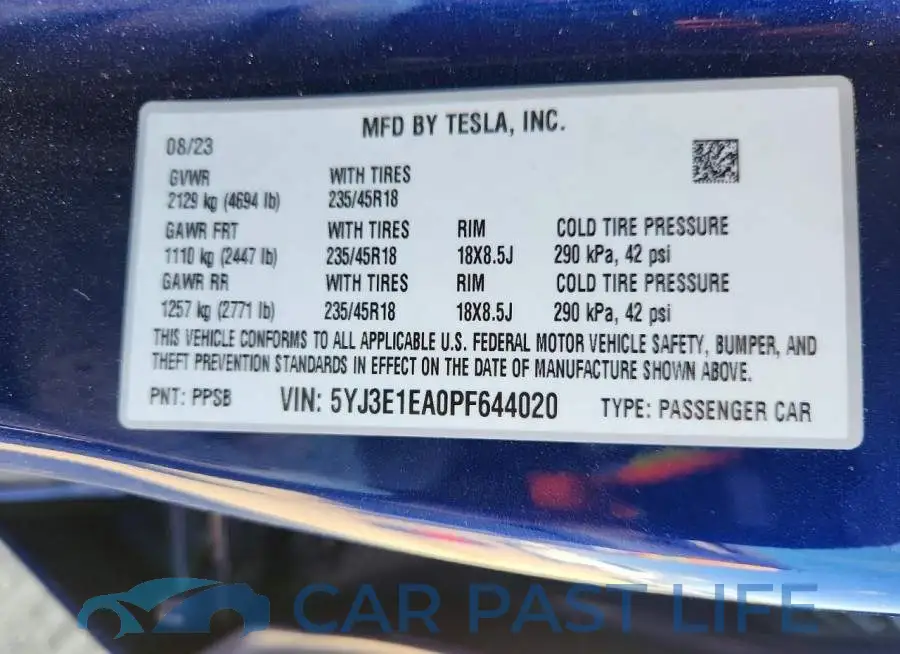 5YJ3E1EA0PF644020# 12