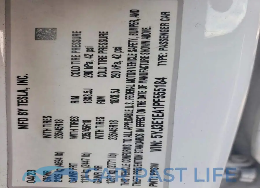 5YJ3E1EA1PF555184# 12