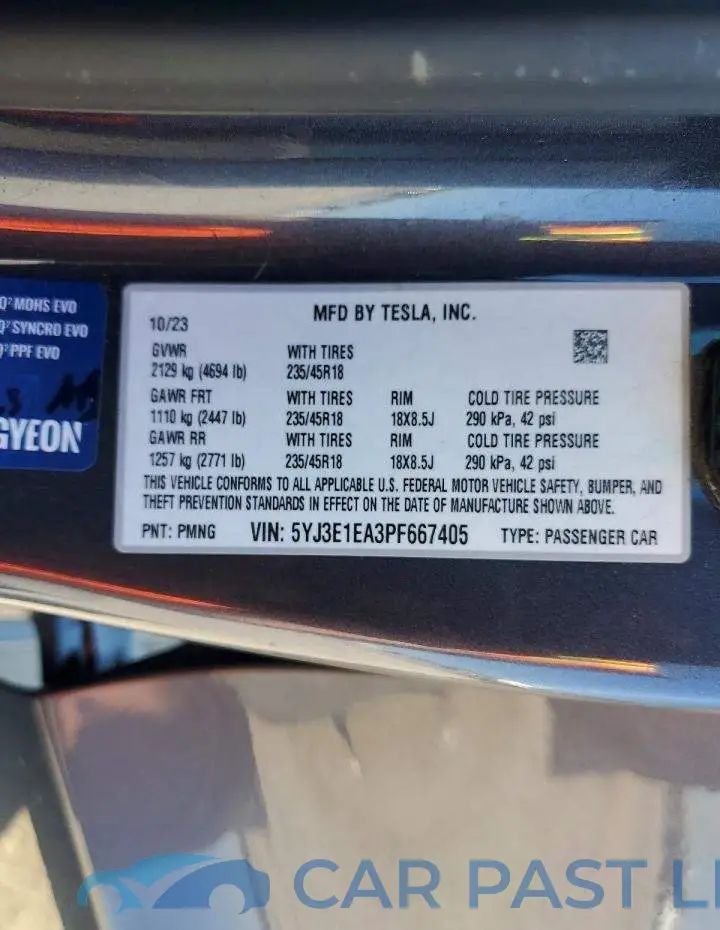 5YJ3E1EA3PF667405# 12