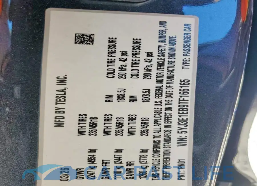 5YJ3E1EB9TF166165# 12