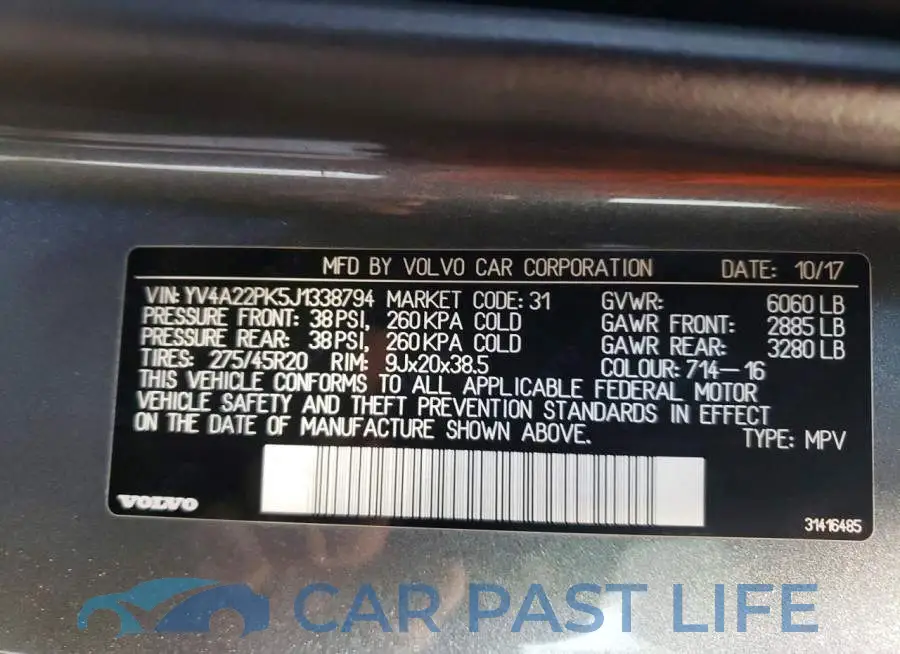 YV4A22PK5J1338794# 13