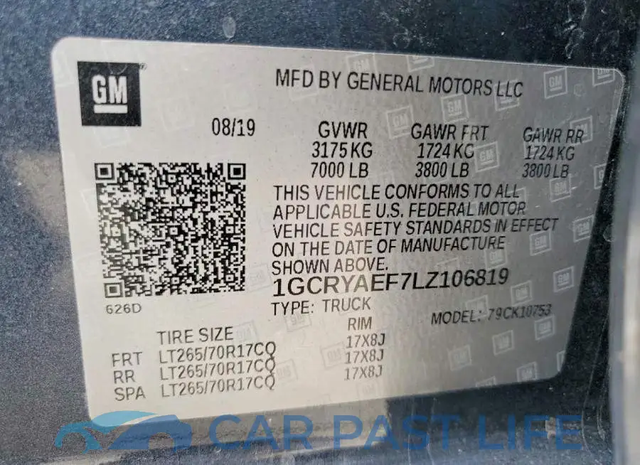 1GCRYAEF7LZ106819# 12