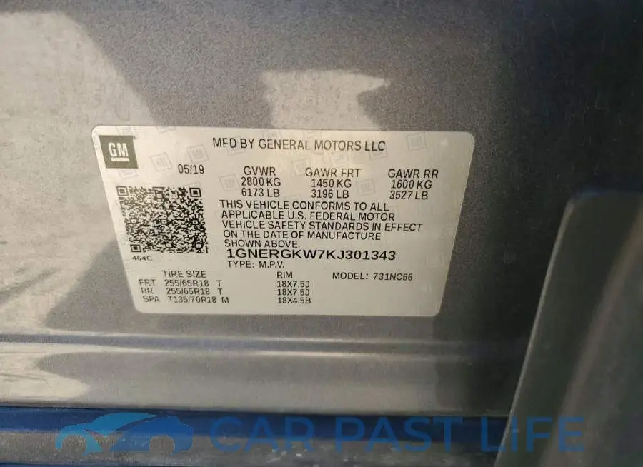1GNERGKW7KJ301343# 13