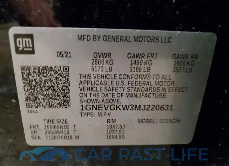 1GNEVGKW3MJ220631# 13