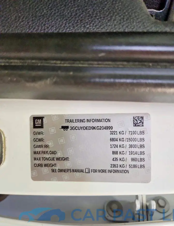 3GCUYDED9KG204999# 12