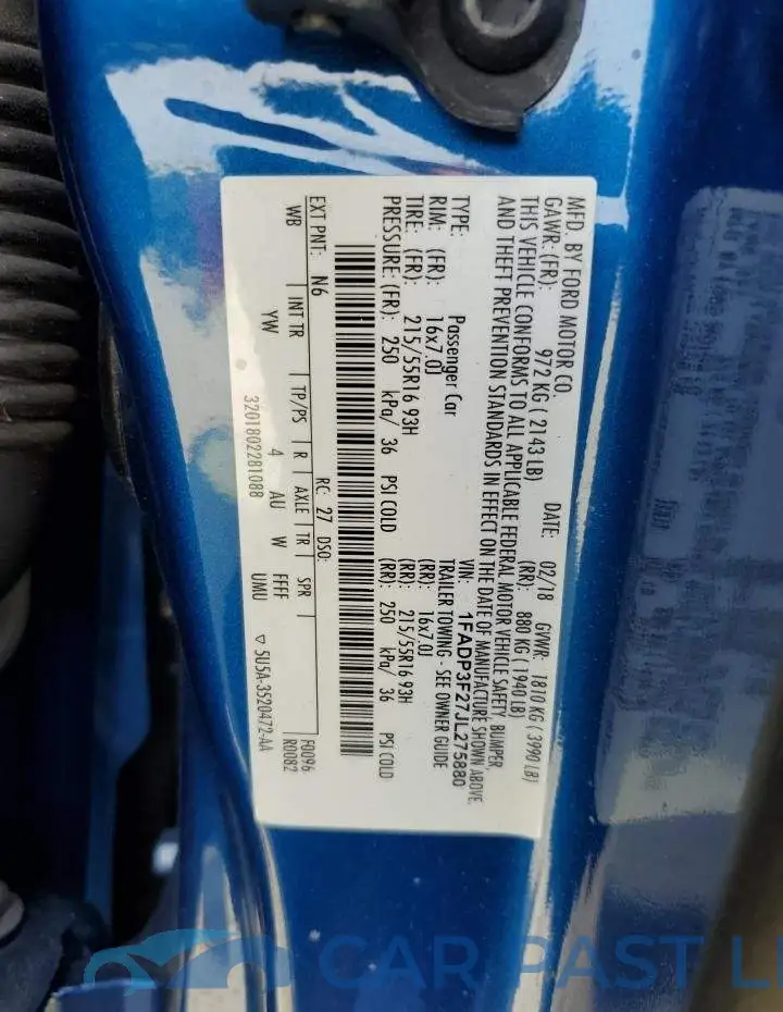1FADP3F27JL275880# 12