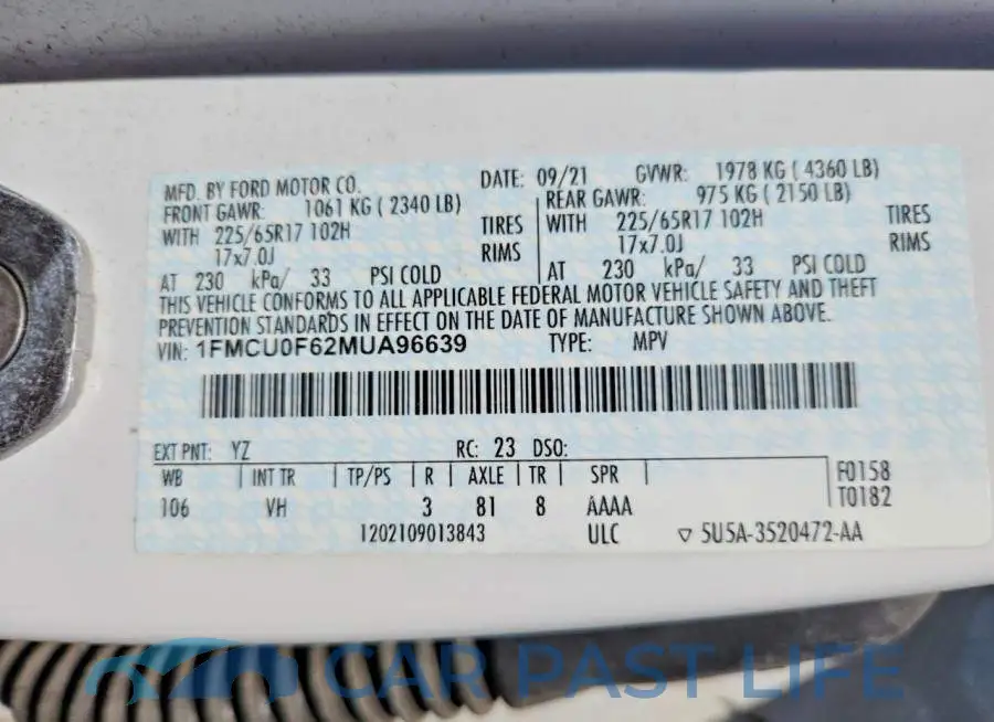 1FMCU0F62MUA96639# 12