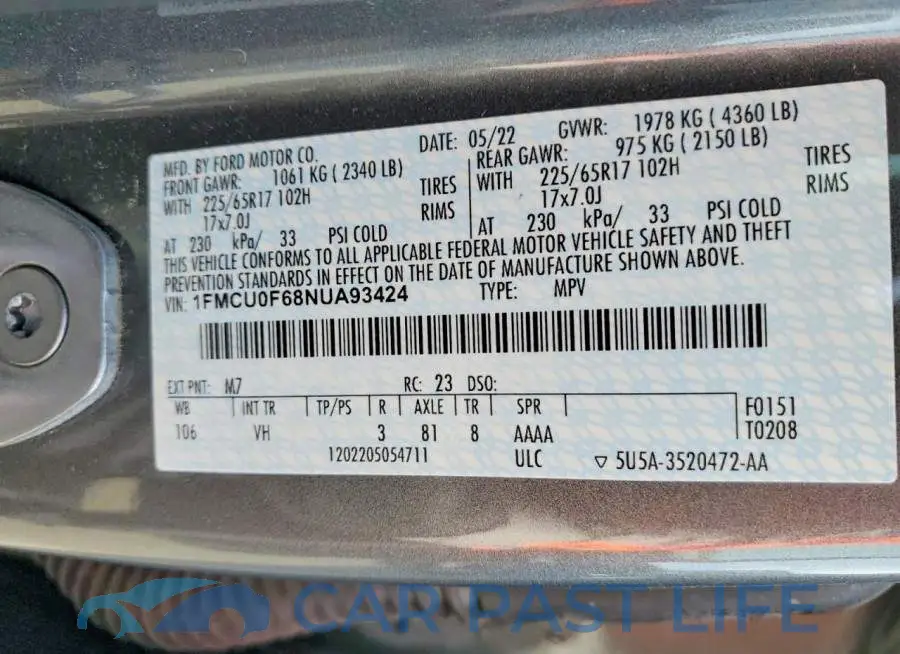 1FMCU0F68NUA93424# 13