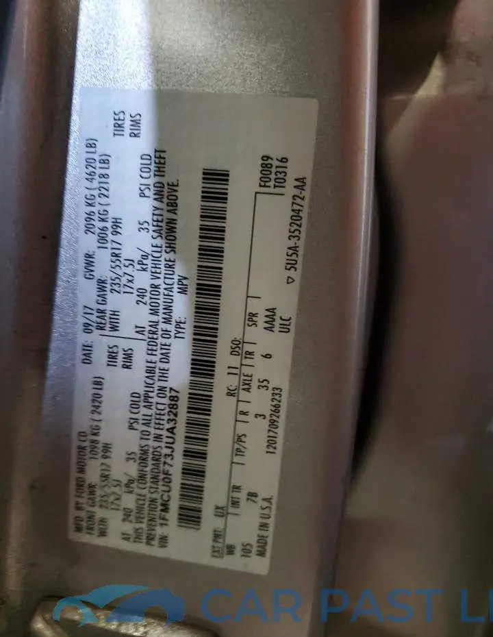 1FMCU0F73JUA32887# 13