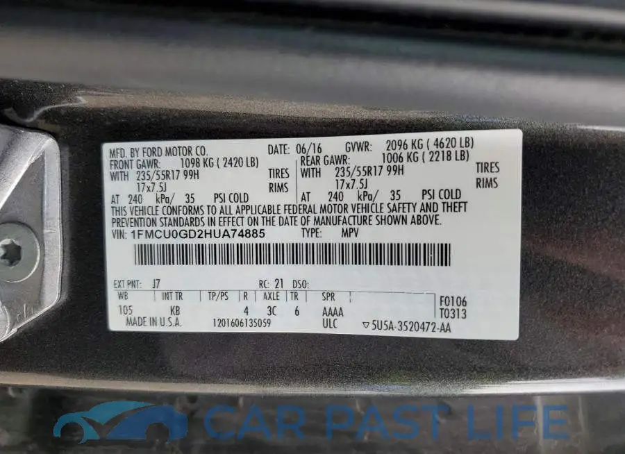 1FMCU0GD2HUA74885# 12