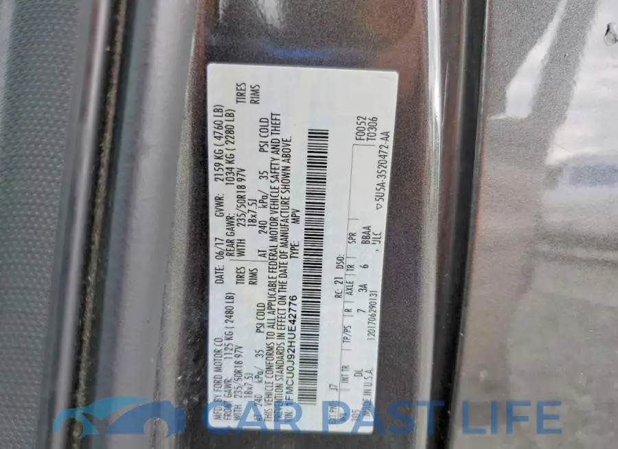 1FMCU0J92HUE42776# 12