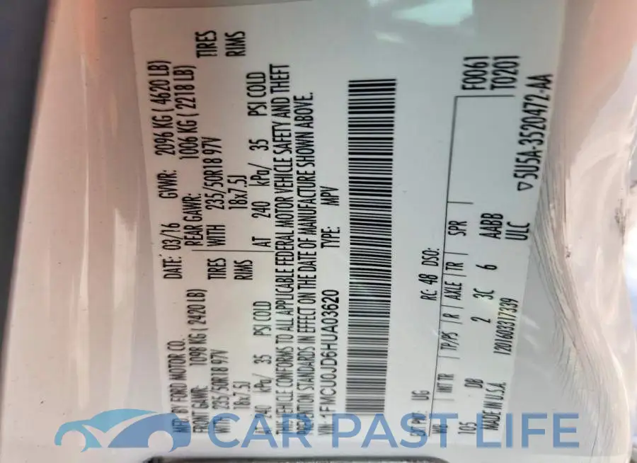 1FMCU0JD6HUA03620# 14