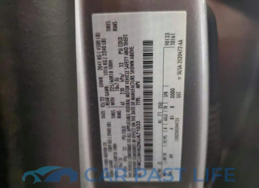 1FMCU9H62NUA71033# 12