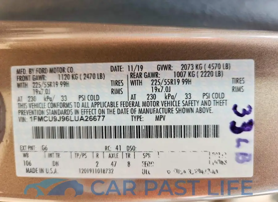 1FMCU9J96LUA26677# 12