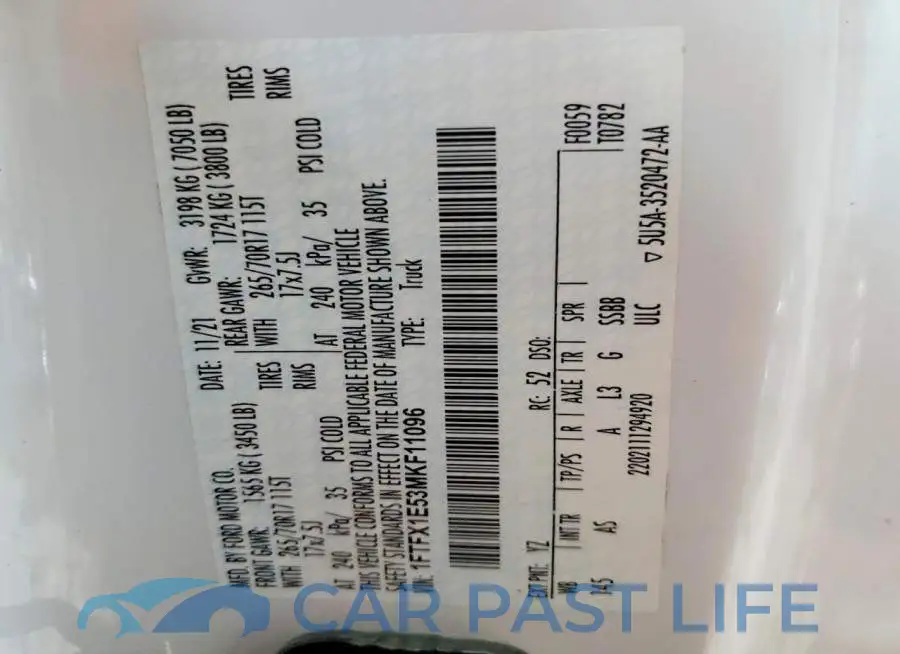 1FTFX1E53MKF11096# 13
