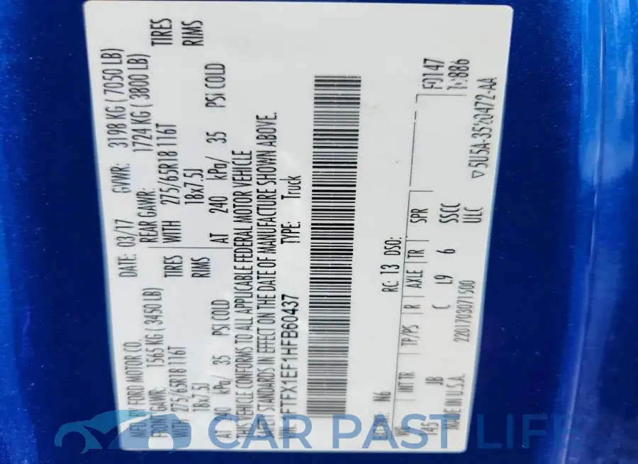 1FTFX1EF1HFB60437# 12