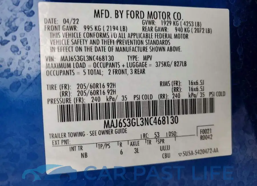 MAJ6S3GL3NC468130# 12