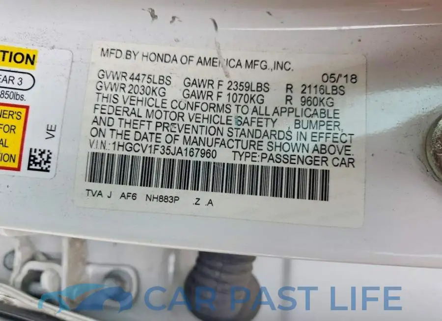 1HGCV1F35JA167960# 13