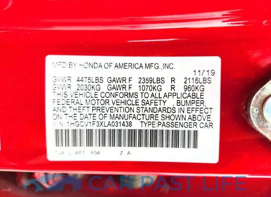 1HGCV1F3XLA031438# 12