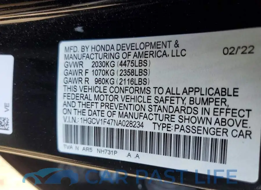 1HGCV1F47NA028234# 12