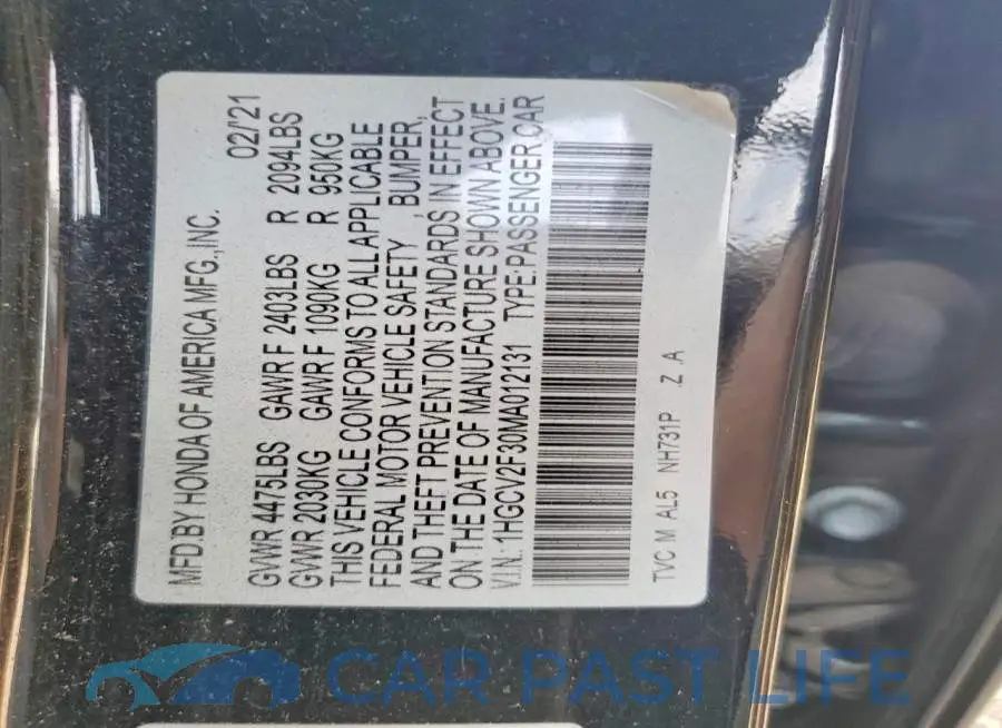 1HGCV2F30MA012131# 13