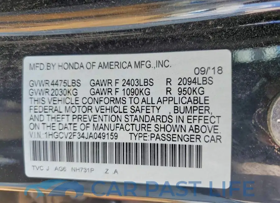 1HGCV2F34JA049159# 12