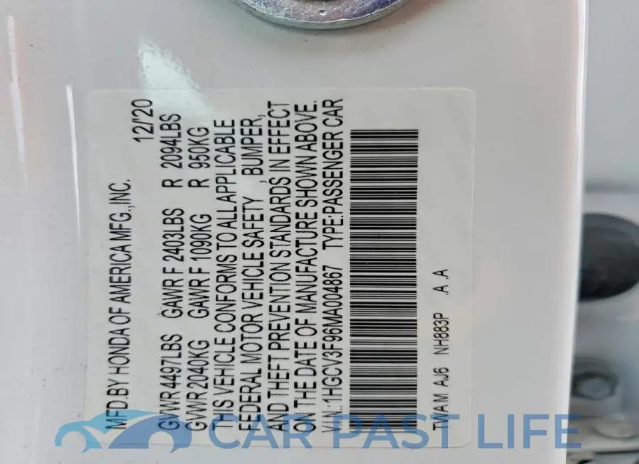 1HGCV3F96MA004867# 12