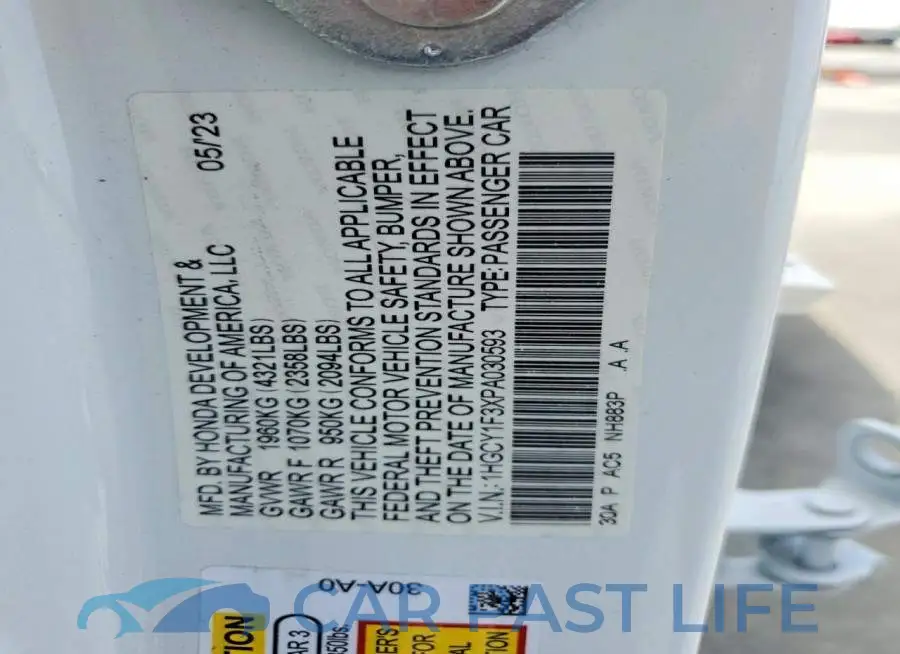1HGCY1F3XPA030593# 13